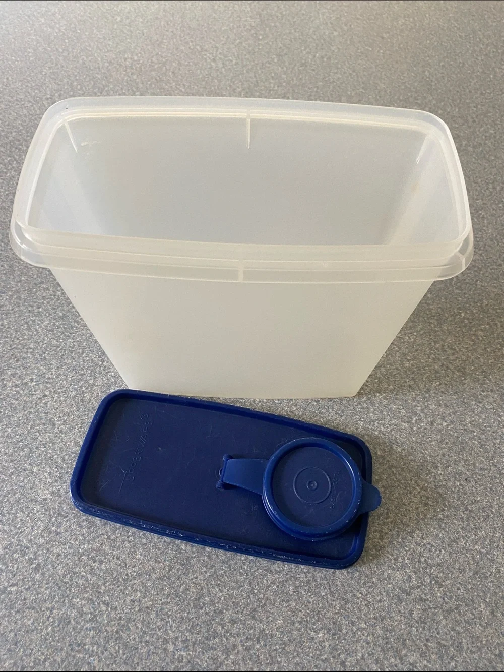 Tupperware White Translucent Container with Blue Lid